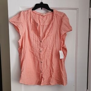 Lucky Brand Coral Button-Up Blouse NWT